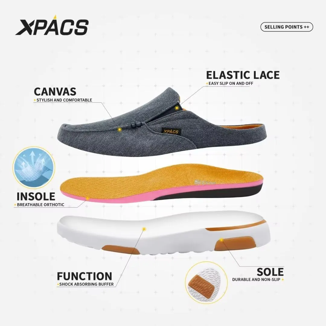 XPACS Men's Orthopedic Comfy Slippers, Stylish Arch Support Casual Shoes for Plantar Fasciitis Recovery, Non Slip Canvas Shoes for Heel and Foot Pain Relief