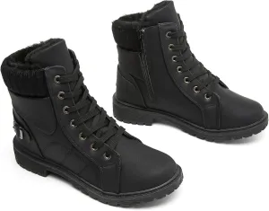 XRH Women Lace Up Combat Boot Winter Snow Boots Warm Fur Lined Ankle Booties Waterproof Hiking Boot for Women Non Slip Leather Boots Shoes