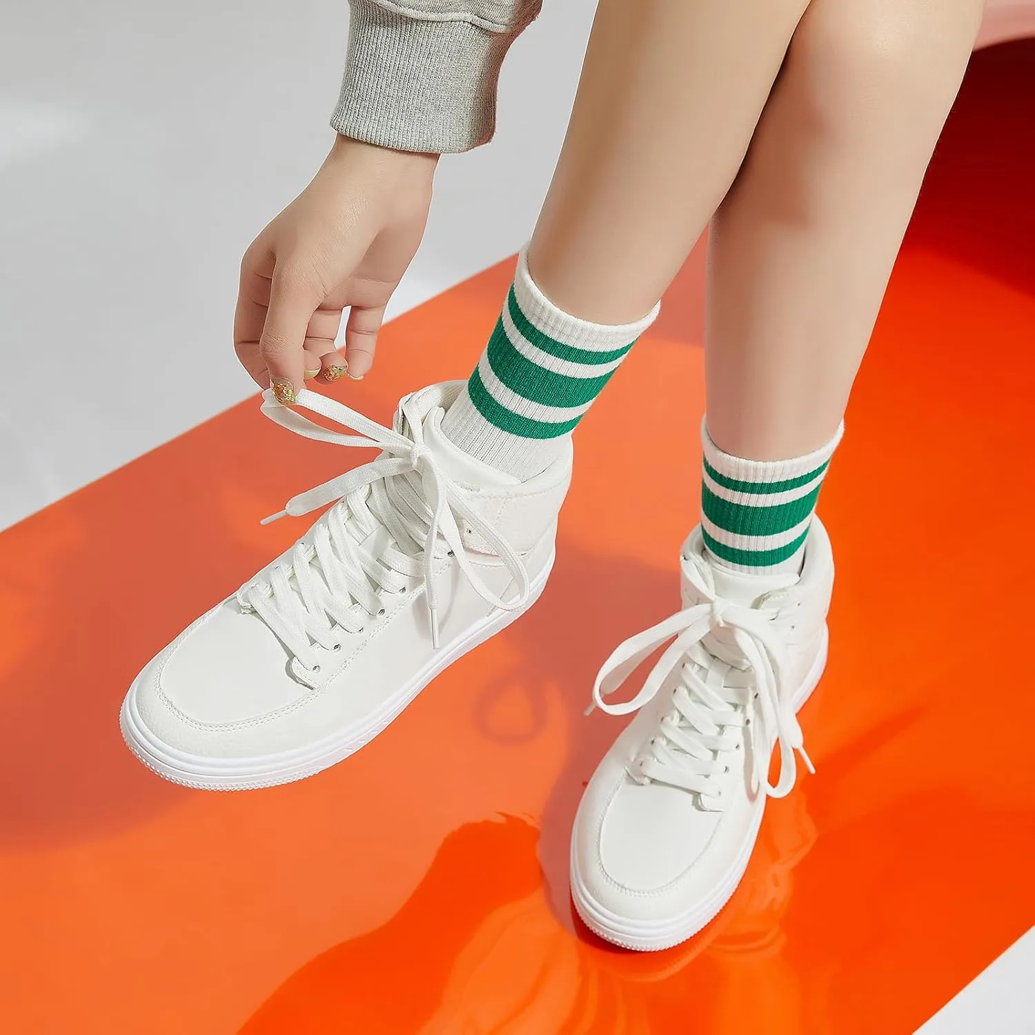 XRH Womens High Top Sneakers PU Leather Running Shoes Non Slip Walking Athletic Tennis Shoes for Women Ankle Boots