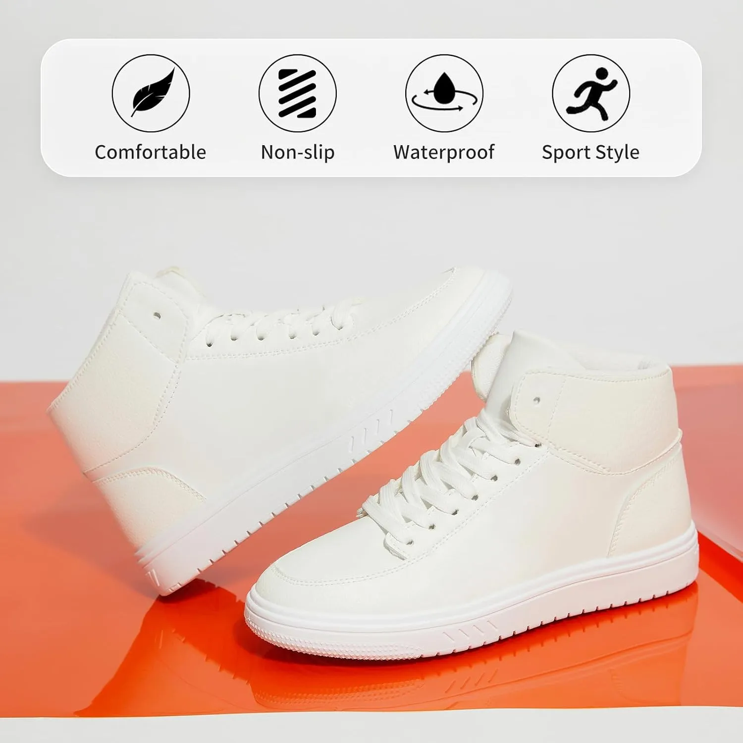 XRH Womens High Top Sneakers PU Leather Running Shoes Non Slip Walking Athletic Tennis Shoes for Women Ankle Boots