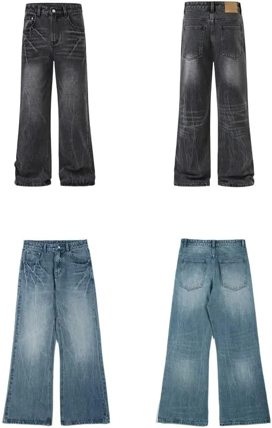 Y2k Baggy Flared Jeans Men 90s Vintage Bell Bottom Jeans Loose Fit Grunge Pants Casual Wide Leg Skater Denim Pants