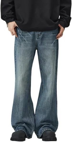 Y2k Baggy Flared Jeans Men 90s Vintage Bell Bottom Jeans Loose Fit Grunge Pants Casual Wide Leg Skater Denim Pants