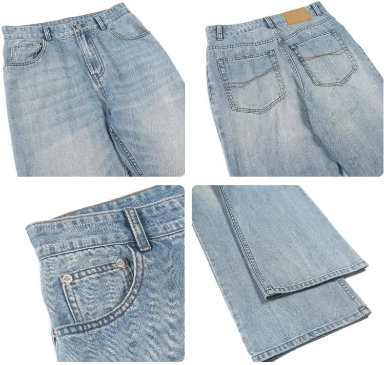 Y2k Baggy Flared Jeans Men 90s Vintage Bell Bottom Jeans Loose Fit Grunge Pants Casual Wide Leg Skater Denim Pants