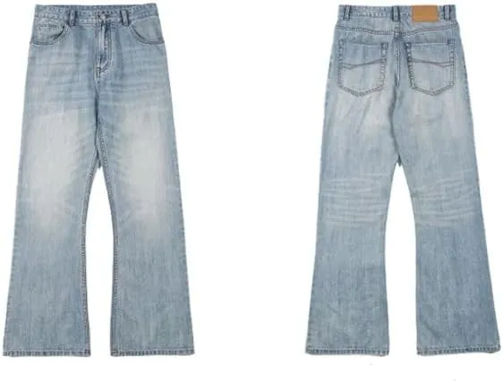 Y2k Baggy Flared Jeans Men 90s Vintage Bell Bottom Jeans Loose Fit Grunge Pants Casual Wide Leg Skater Denim Pants