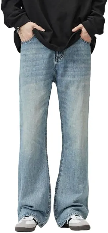 Y2k Baggy Flared Jeans Men 90s Vintage Bell Bottom Jeans Loose Fit Grunge Pants Casual Wide Leg Skater Denim Pants