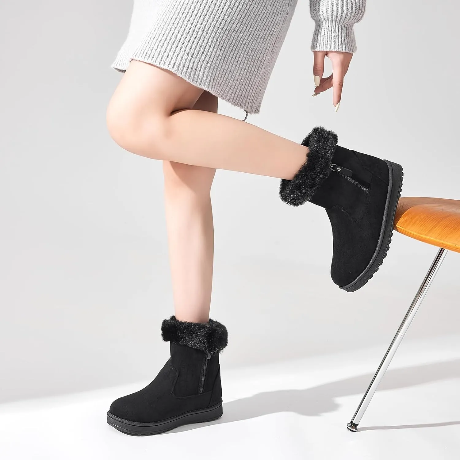 yageyan womens winter boots Mid calf snow booties fur lined womens warm ankle booties for outdoors