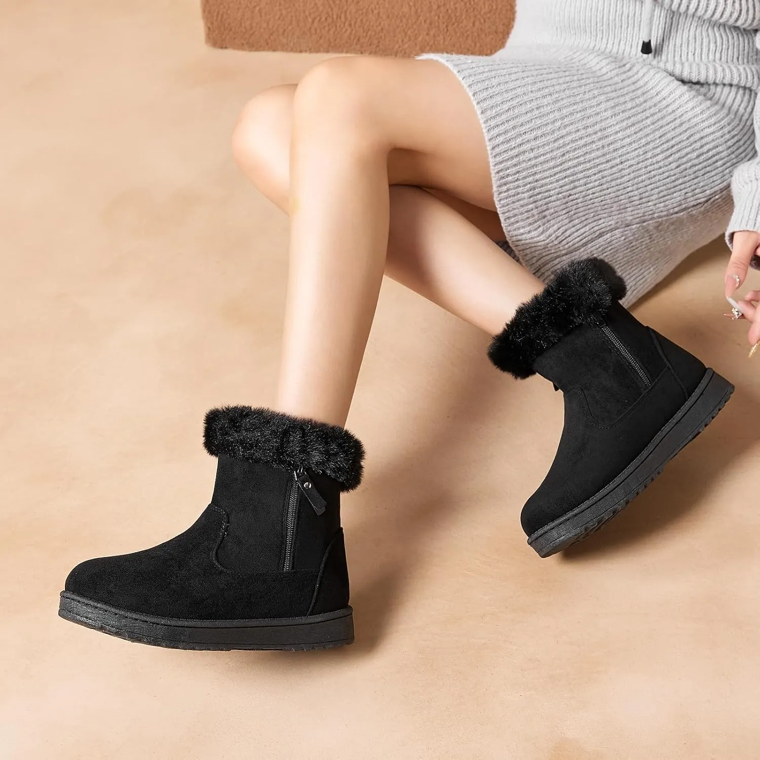 yageyan womens winter boots Mid calf snow booties fur lined womens warm ankle booties for outdoors