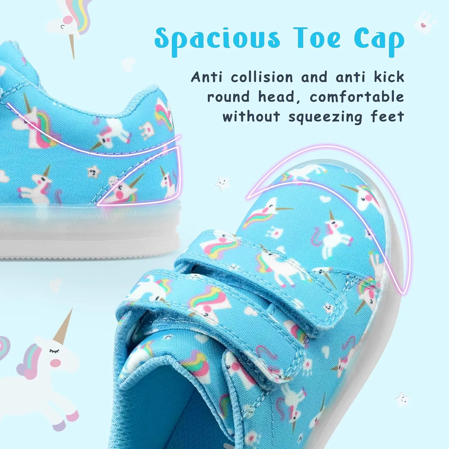 YESKIS Boys Girls Light Up Shoes Vivaki LED Canvas Cartoon Casual Sneakers for Toddler Little Kid Size 5-12