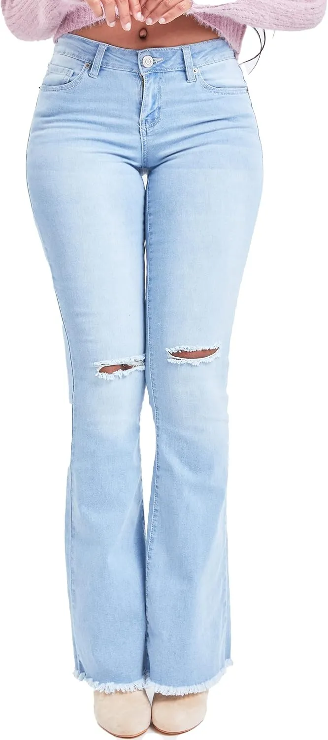 YMI Womens 1-Button Low-Rise Fray Hem Flare