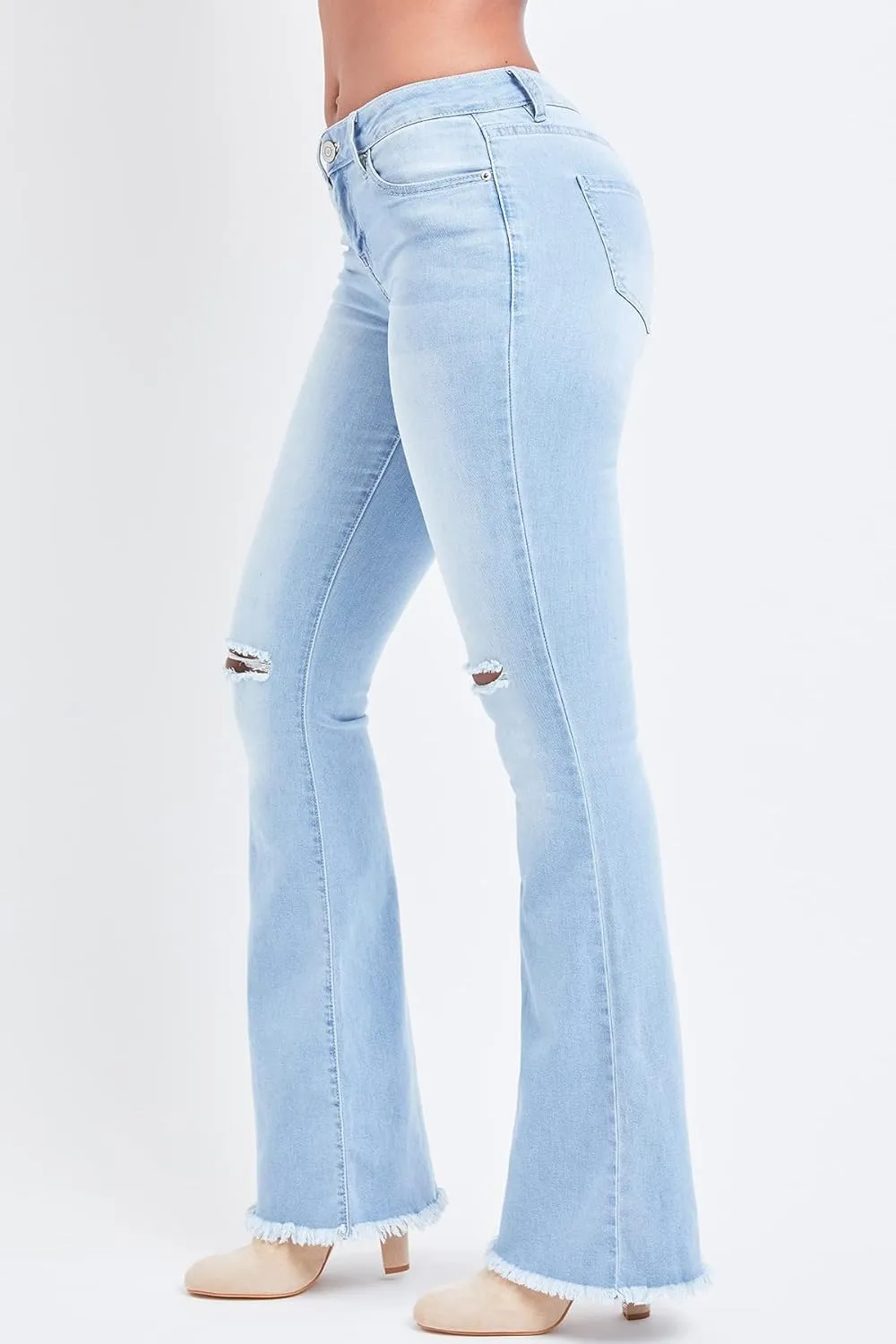 YMI Womens 1-Button Low-Rise Fray Hem Flare