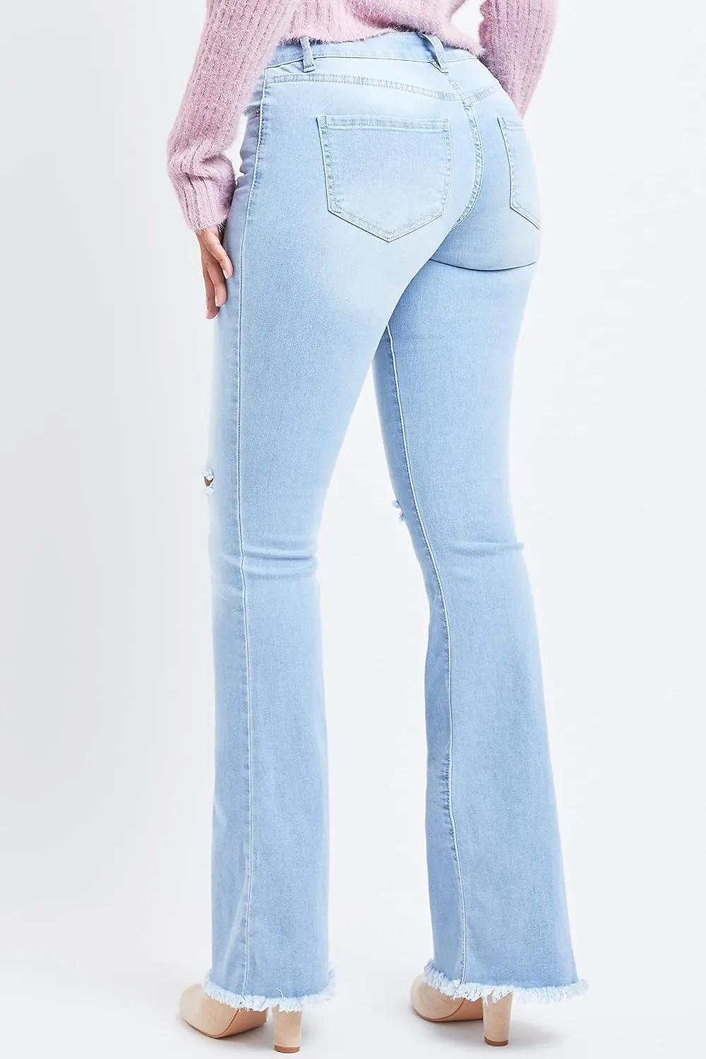 YMI Womens 1-Button Low-Rise Fray Hem Flare