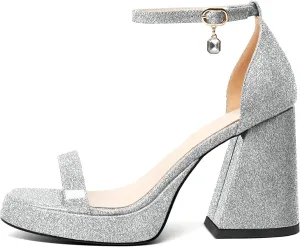 YODEKS Women Heeled Sandals Platform Chunky Block High Heels Strappy Open Round Toe 4 Inch One Strap Party Dress Shoes