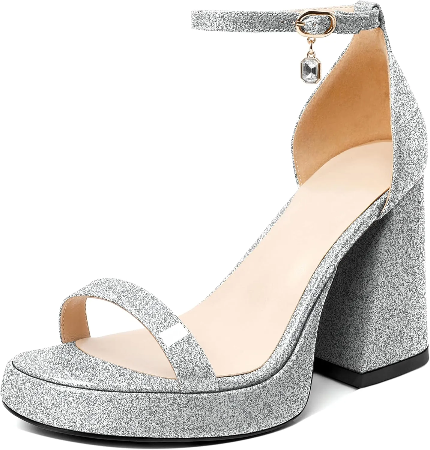 YODEKS Women Heeled Sandals Platform Chunky Block High Heels Strappy Open Round Toe 4 Inch One Strap Party Dress Shoes