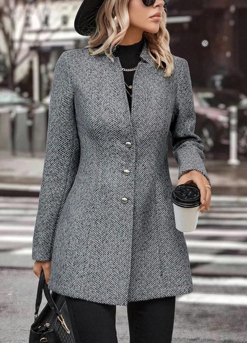 yoeasy Women's Stand Collar Single Breasted Pea Coat Casual Wool Blend Mid Long Trench Coat Winter Jackets