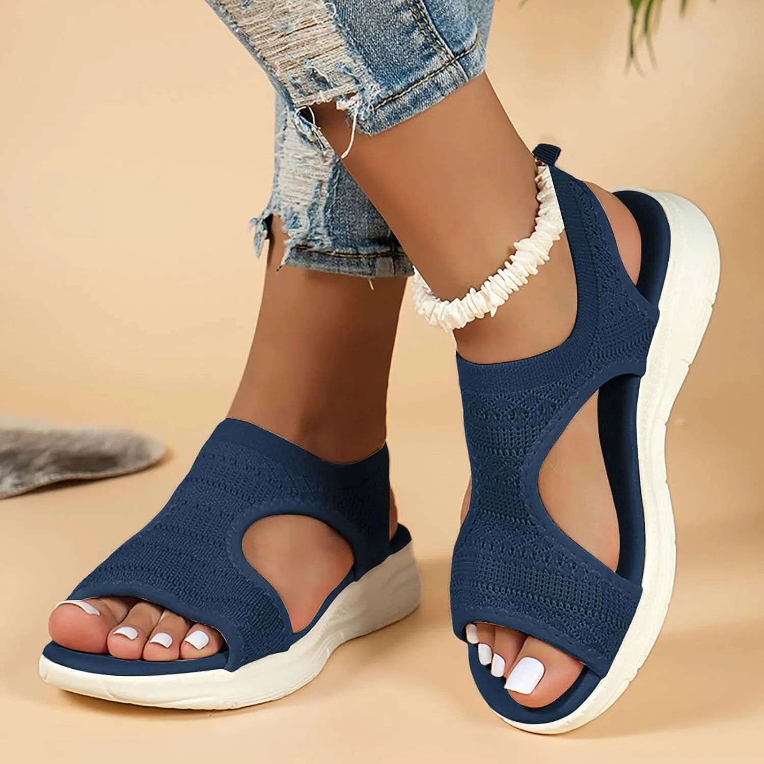 YOLAI Women Close Toe Walking Sandals Dress Summer Wedges Heels for Women Ankle Strap Orthopedic Comfortable Hollow Beach Shoes