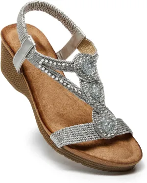 youngshow Wedge Sandals for Women Summer Comfy Elastic Ankle Strap Low Heel Dress Shoes Gladiator Sandals Beach