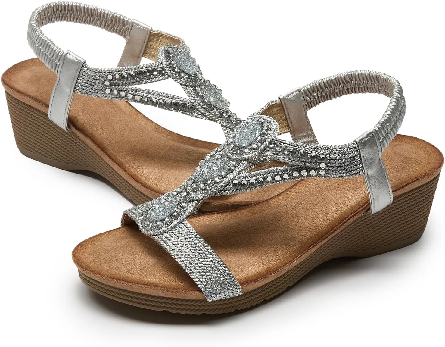 youngshow Wedge Sandals for Women Summer Comfy Elastic Ankle Strap Low Heel Dress Shoes Gladiator Sandals Beach