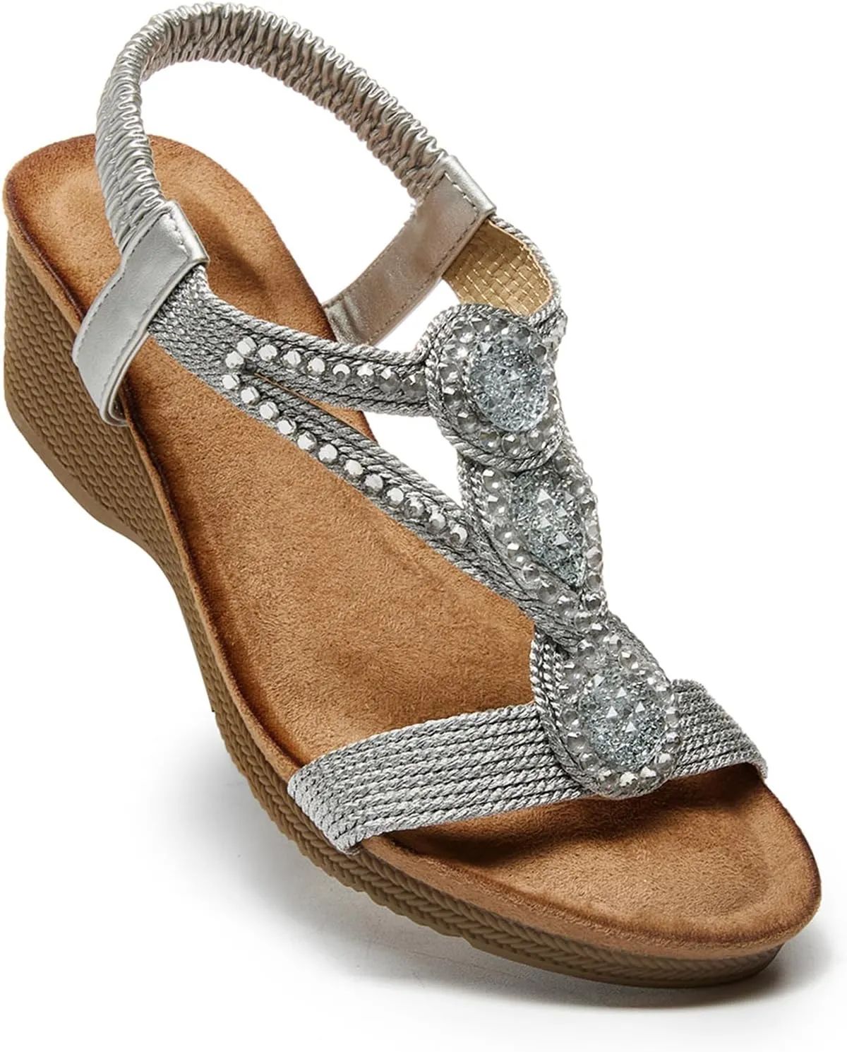 youngshow Wedge Sandals for Women Summer Comfy Elastic Ankle Strap Low Heel Dress Shoes Gladiator Sandals Beach