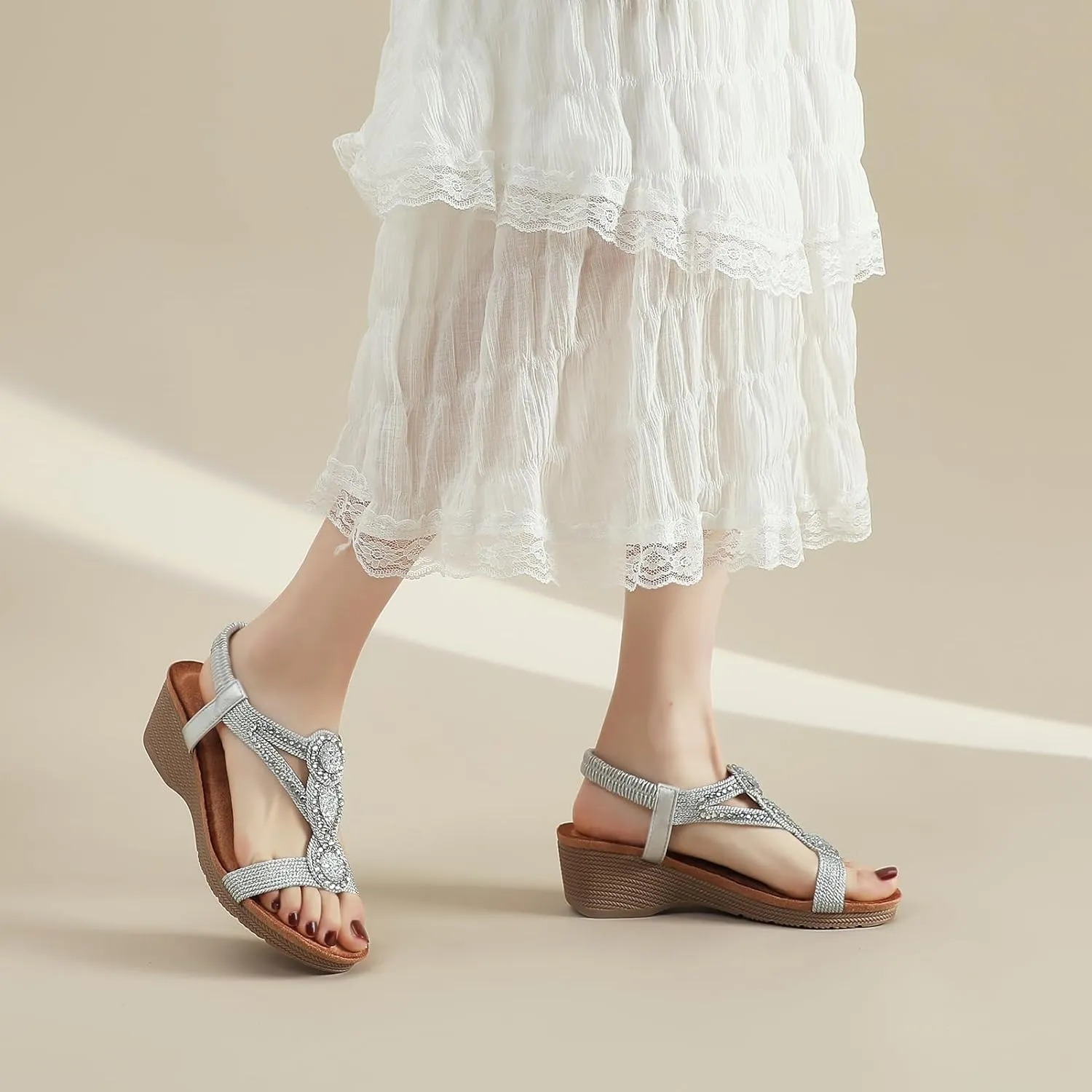 youngshow Wedge Sandals for Women Summer Comfy Elastic Ankle Strap Low Heel Dress Shoes Gladiator Sandals Beach