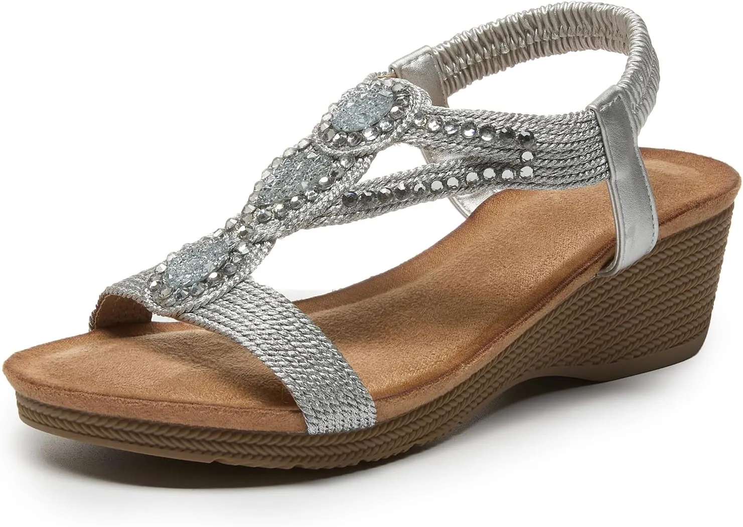 youngshow Wedge Sandals for Women Summer Comfy Elastic Ankle Strap Low Heel Dress Shoes Gladiator Sandals Beach
