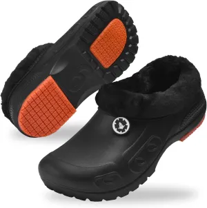 YUNGPRIME Men's Women's Fur Lined Non-Slip Boots Waterproof Fleece Garden Shoes Winter Work Shoes Chef Shoes with Soft Fleece Lining
