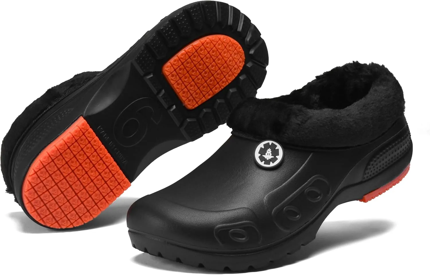 YUNGPRIME Men's Women's Fur Lined Non-Slip Boots Waterproof Fleece Garden Shoes Winter Work Shoes Chef Shoes with Soft Fleece Lining