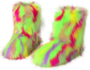 YXCFEWD Fur Boots for Women Winter Fluffy Furry Boots for Girls Flat Heel Snow Boots