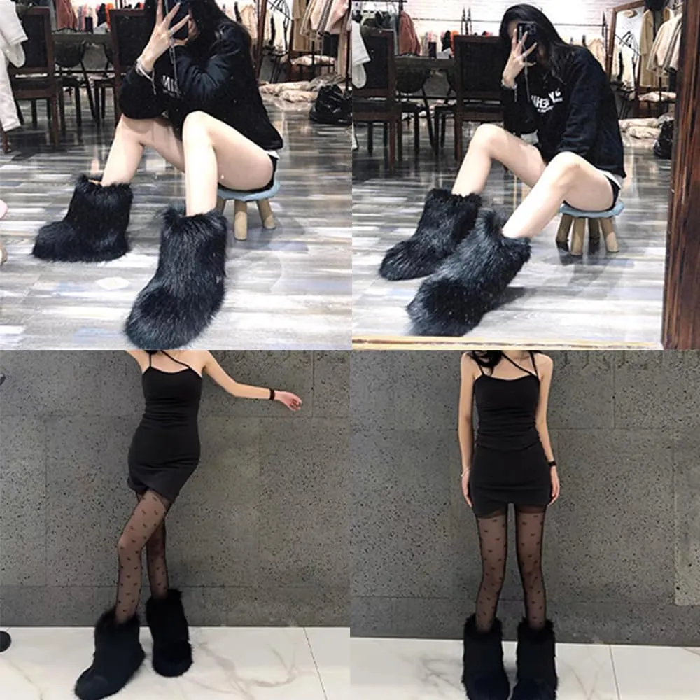 YXCFEWD Fur Boots for Women Winter Fluffy Furry Boots for Girls Flat Heel Snow Boots