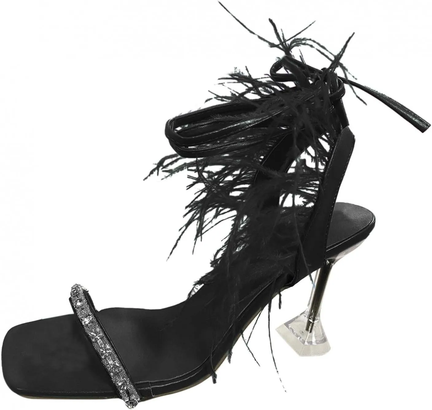 ZBYY Women's Fringe High Heel Sandals Square Toe Stiletto Tassels Sandals Ladies Strappy High Heeled Dress Party Sandals