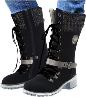 ZBYY Women's Knee Length Boots,Lace Up Western Cowboy Knee High Boots Winter Warm Combat Riding Mid Calf Booties