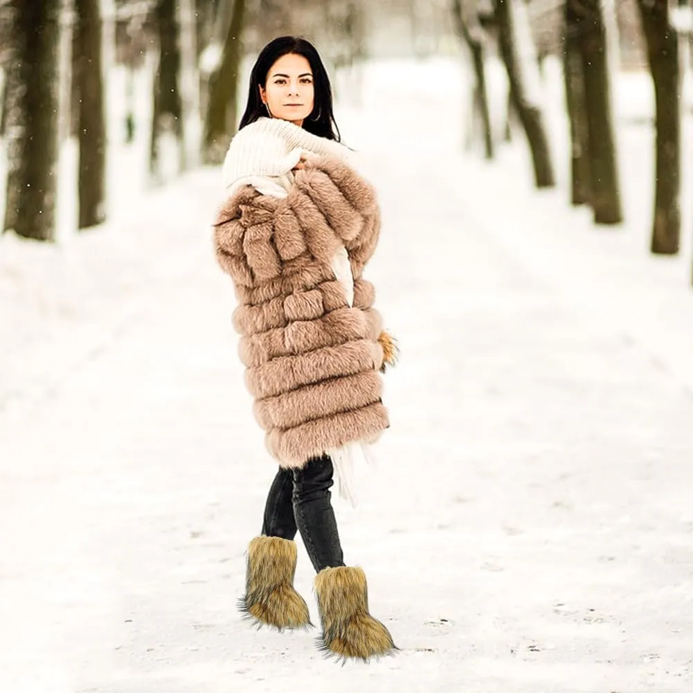 Zcargel Fur Snow Boots Women's Faux Fur Tote Bag ladies Snow Boots Winter Handbag Boots Set Plush Shopping Bag for Outdoor