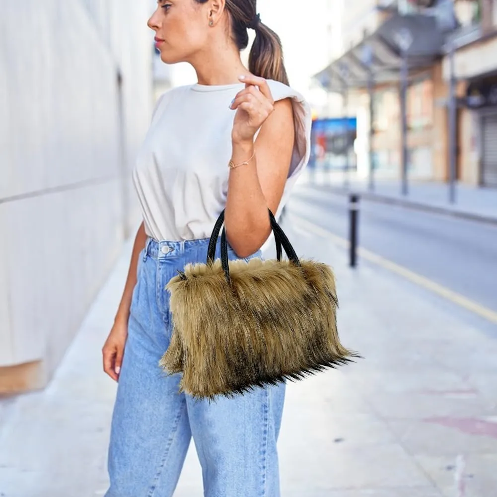 Zcargel Fur Snow Boots Women's Faux Fur Tote Bag ladies Snow Boots Winter Handbag Boots Set Plush Shopping Bag for Outdoor