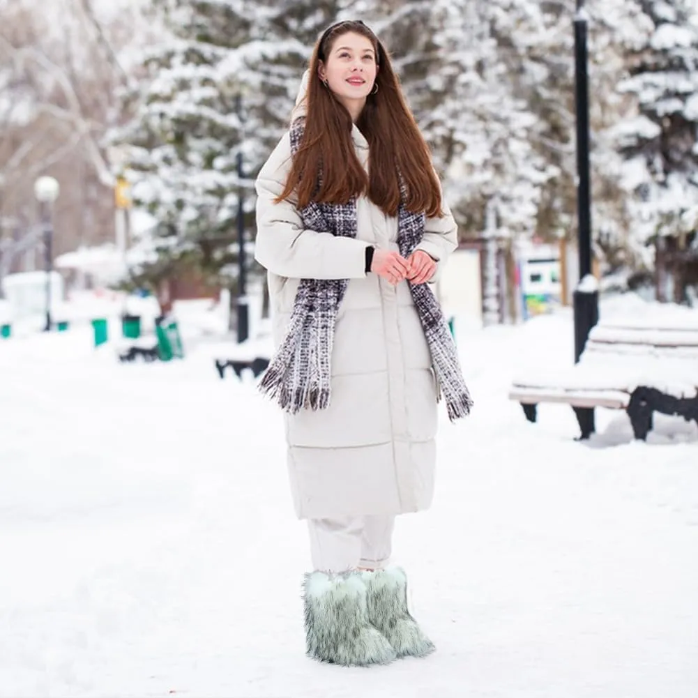 Zcargel Fur Snow Boots Women's Faux Fur Tote Bag ladies Snow Boots Winter Handbag Boots Set Plush Shopping Bag for Outdoor