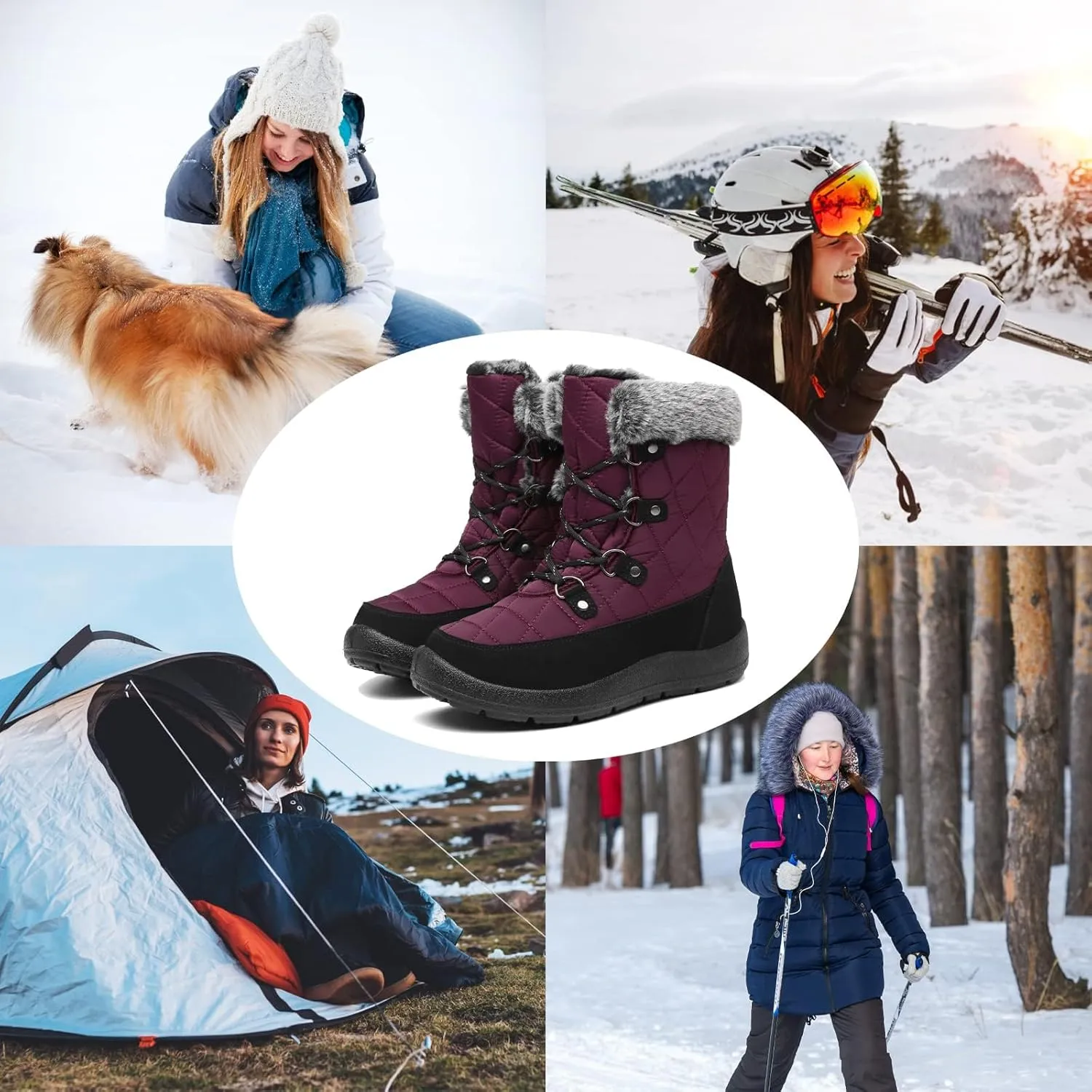 ZEENXIUYA Snow Boots Women Fashion Warm Waterproof Winter Lace-Up Ankle Boots Comfortable Thickened Warm Faux Fleece Lining Outdoor