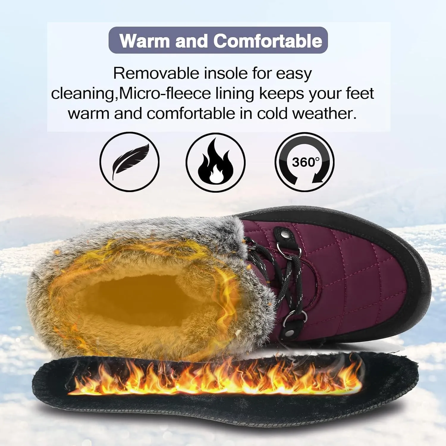 ZEENXIUYA Snow Boots Women Fashion Warm Waterproof Winter Lace-Up Ankle Boots Comfortable Thickened Warm Faux Fleece Lining Outdoor