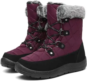 ZEENXIUYA Snow Boots Women Fashion Warm Waterproof Winter Lace-Up Ankle Boots Comfortable Thickened Warm Faux Fleece Lining Outdoor