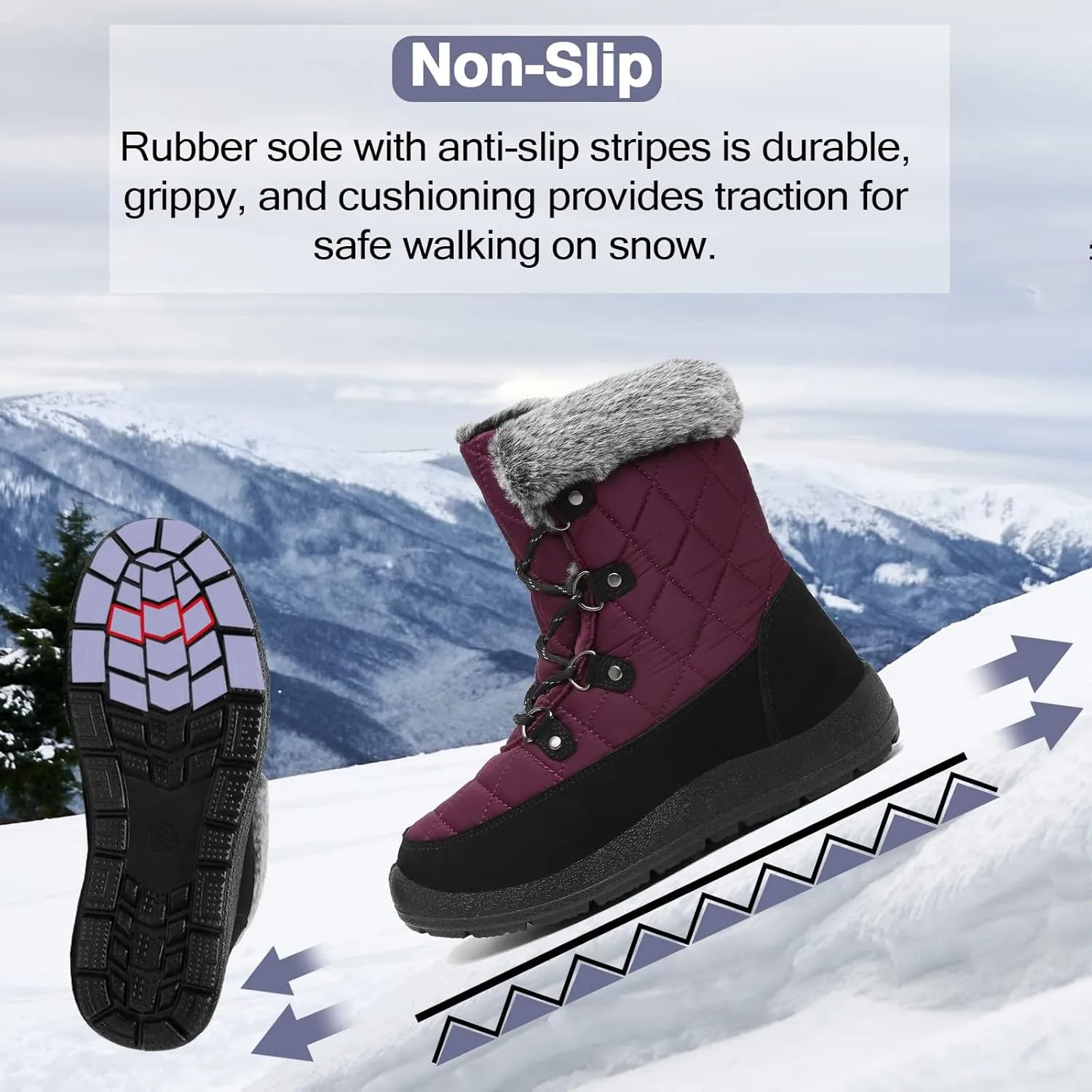 ZEENXIUYA Snow Boots Women Fashion Warm Waterproof Winter Lace-Up Ankle Boots Comfortable Thickened Warm Faux Fleece Lining Outdoor