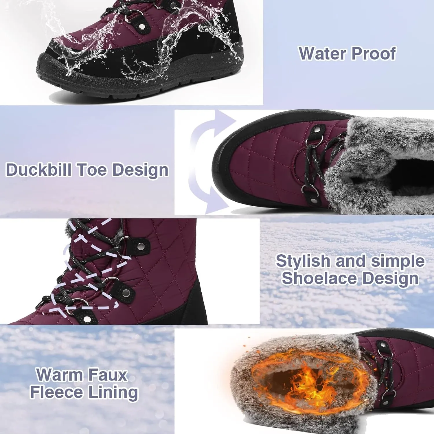 ZEENXIUYA Snow Boots Women Fashion Warm Waterproof Winter Lace-Up Ankle Boots Comfortable Thickened Warm Faux Fleece Lining Outdoor