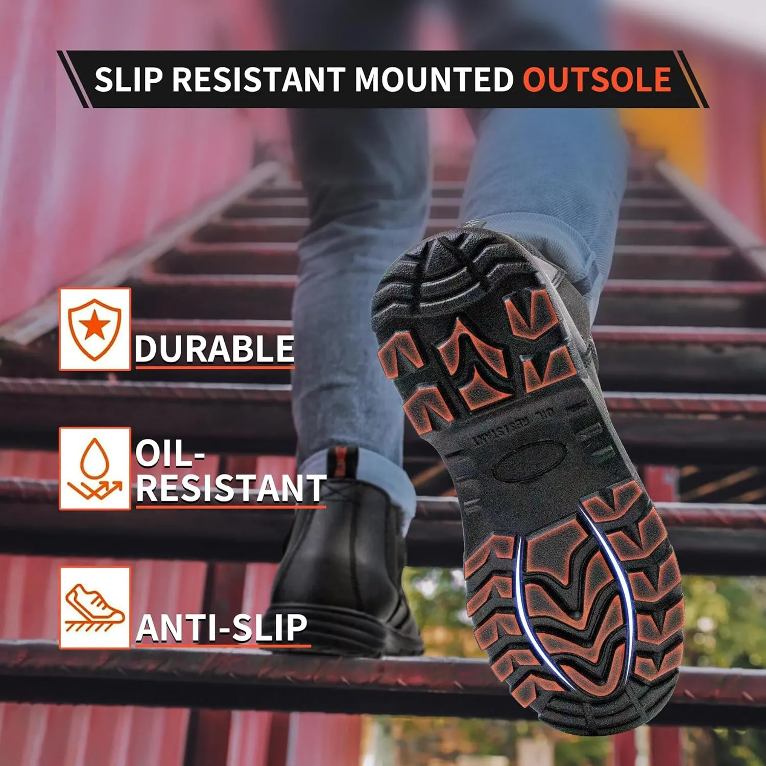 ZERVRTON Steel Toe Work Boots for Men,Slip-on Work Boots,Men's Industrial & Construction Shoes,Waterpoof Safety boots,Non-slip,Comfortable,Lightweight