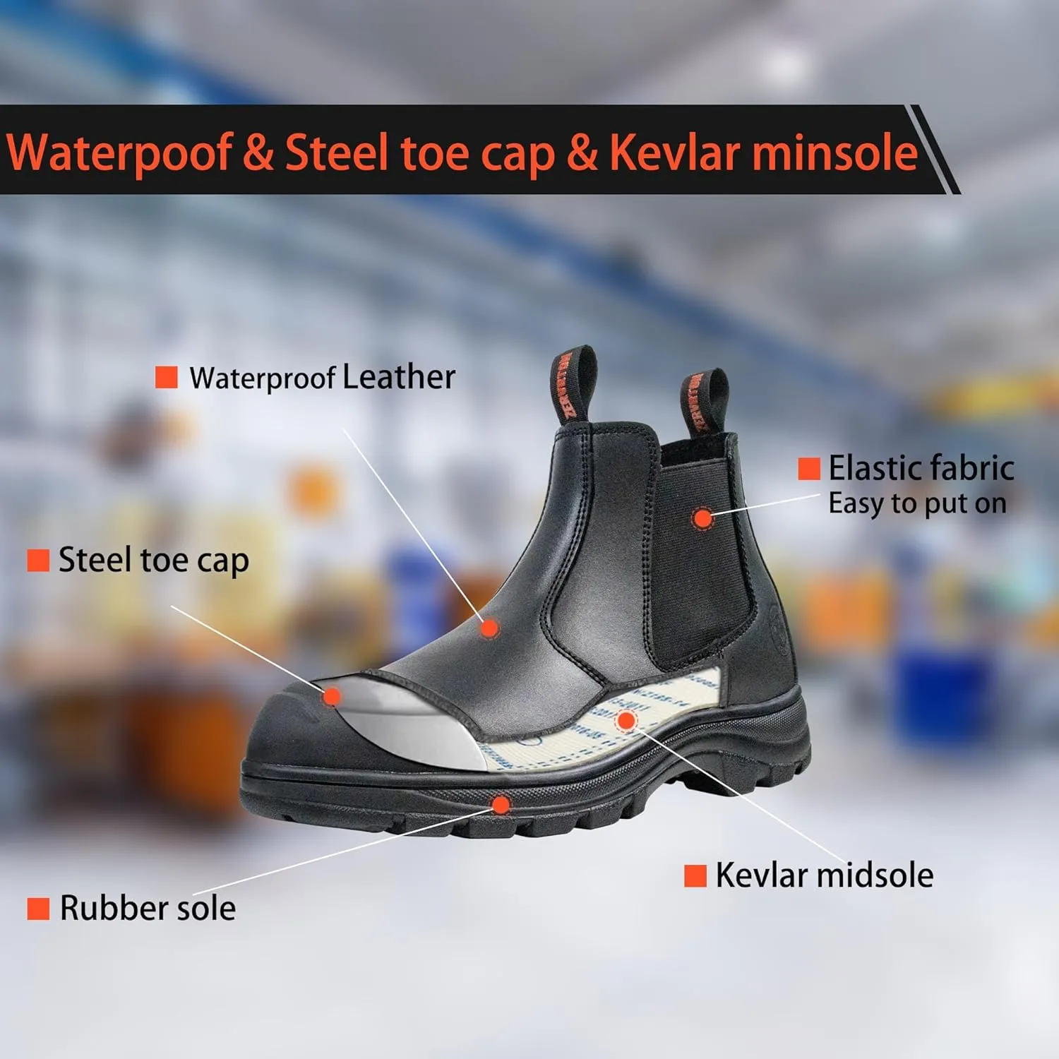 ZERVRTON Steel Toe Work Boots for Men,Slip-on Work Boots,Men's Industrial & Construction Shoes,Waterpoof Safety boots,Non-slip,Comfortable,Lightweight