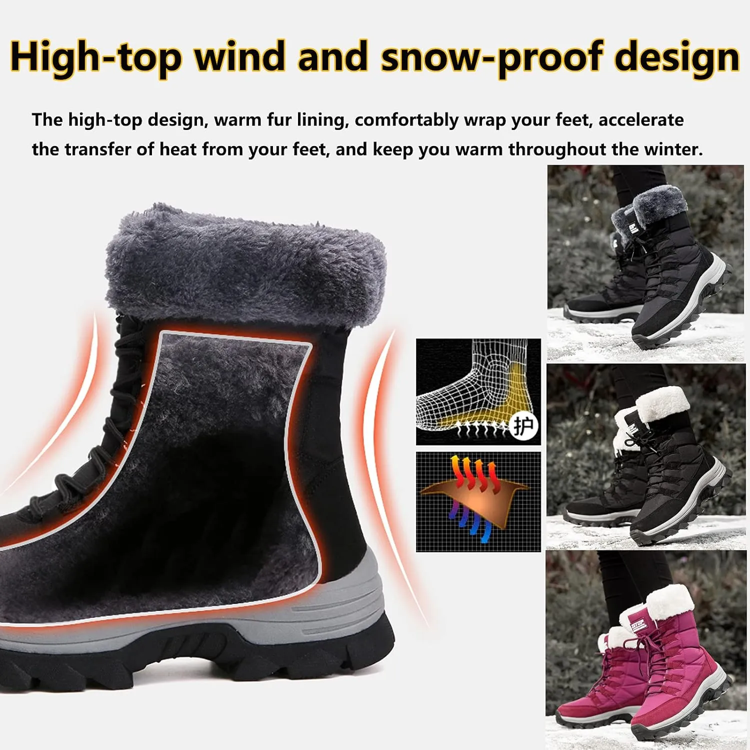 ziitop Womens Winter Snow Boots Waterproof Fur Lined Warm Winter Boots for Women Lace up Mid Calf Outdoor Anti-Slip Shoes for Walking