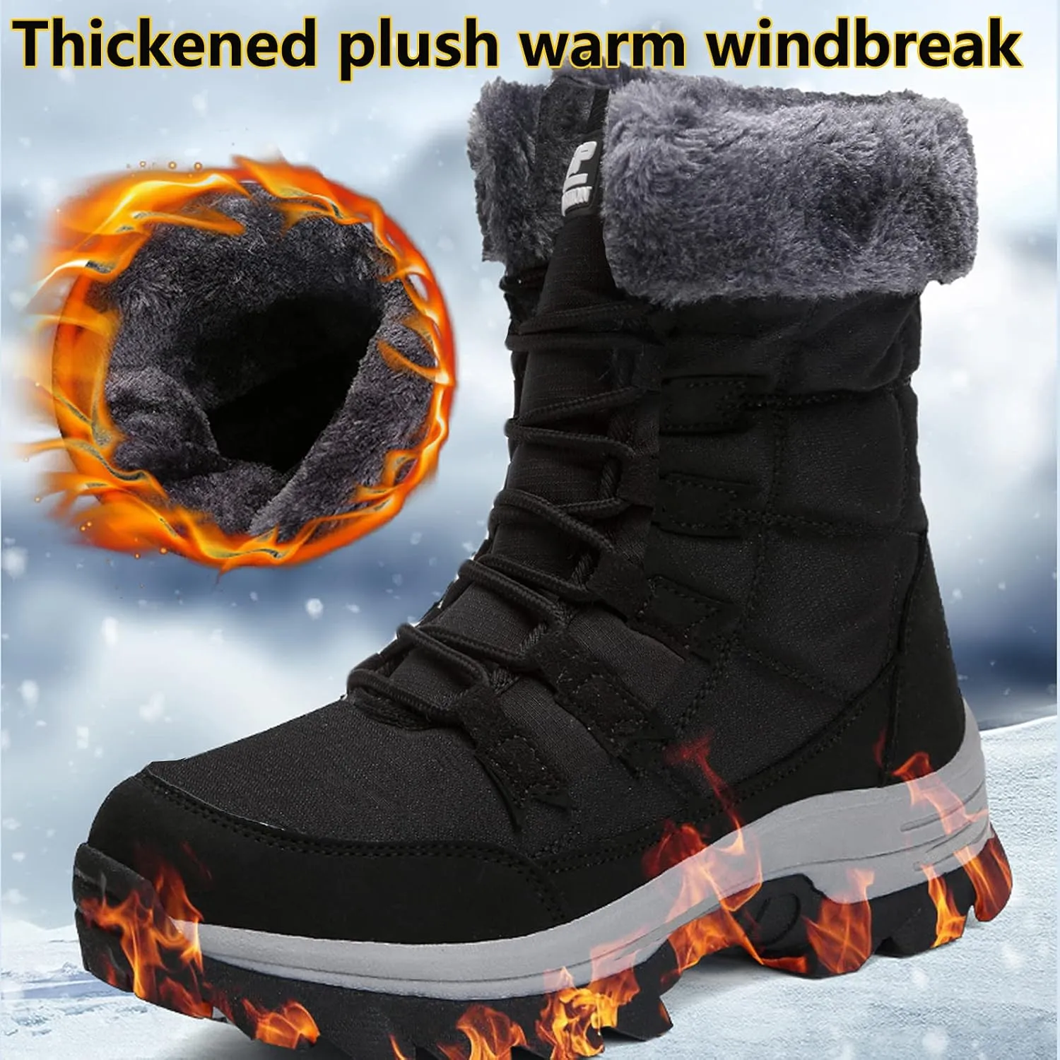 ziitop Womens Winter Snow Boots Waterproof Fur Lined Warm Winter Boots for Women Lace up Mid Calf Outdoor Anti-Slip Shoes for Walking