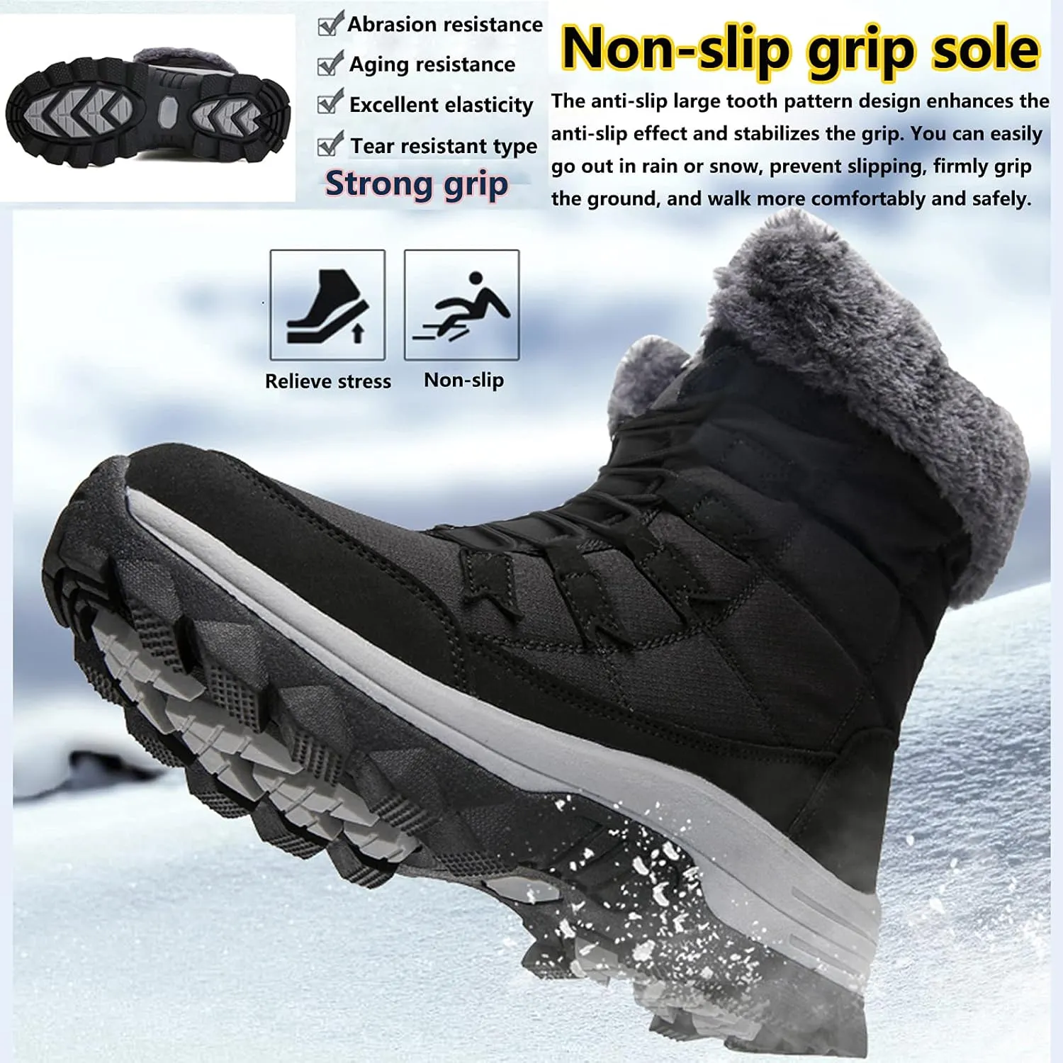 ziitop Womens Winter Snow Boots Waterproof Fur Lined Warm Winter Boots for Women Lace up Mid Calf Outdoor Anti-Slip Shoes for Walking