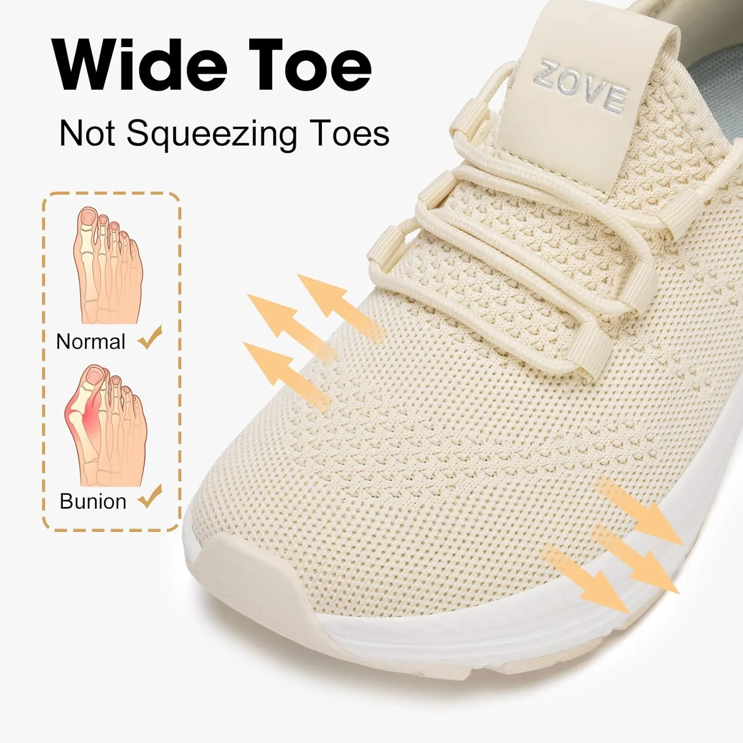 ZOVE Wide Toe Box Shoes Women Extra Wide Width Sneakers Ultra Light Road Running Shoes Non-Slip Tennis Sneakers Breathable Walking Athletic