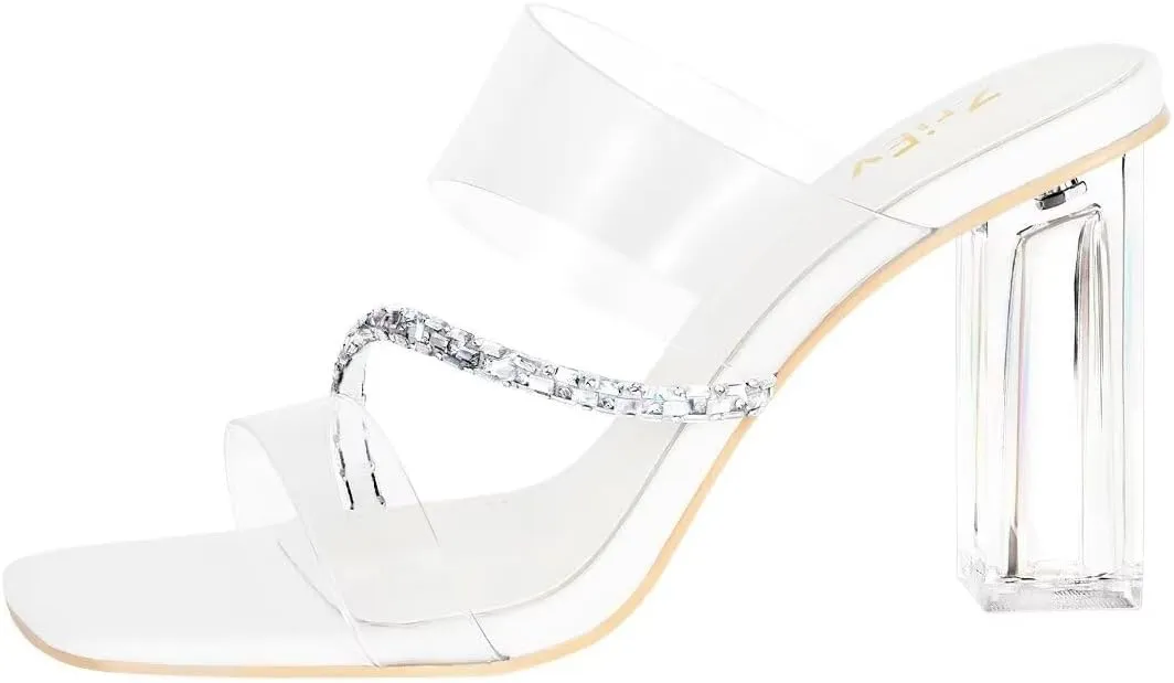 ZriEy Clear Block Sandals Chunky Heels for Women 3.74 Inch High Heels Open Toe Weddings Parties Daily Wear Pump Sandals