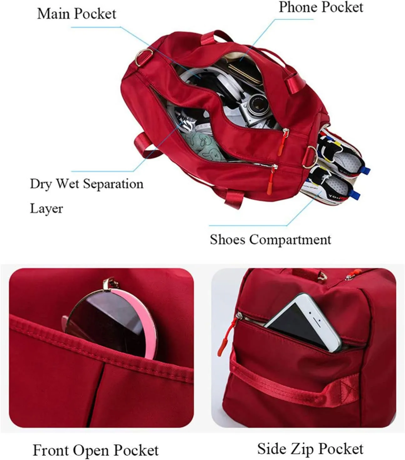 ZUEVI Sports Gym Duffel Bag for Men or Women Waterproof Weekender Travel Bag with Shoes Compartment Dry and Wet Separation for Training Swim Yoga(Orange)