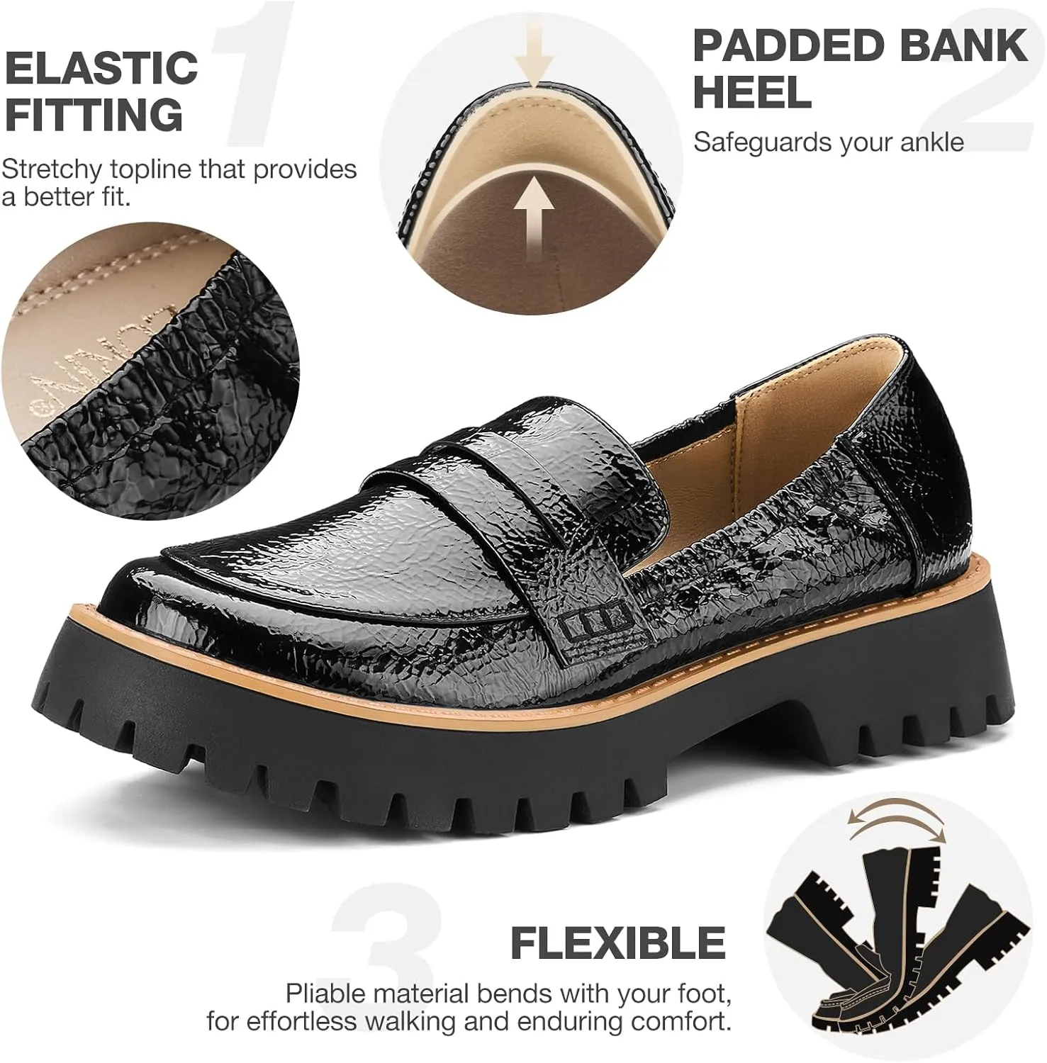ZURIN Loafers for Women Platform Chunky Heel Loafers Lug Sole Penny Loafers Comfortable Womens Business Casual Shoes