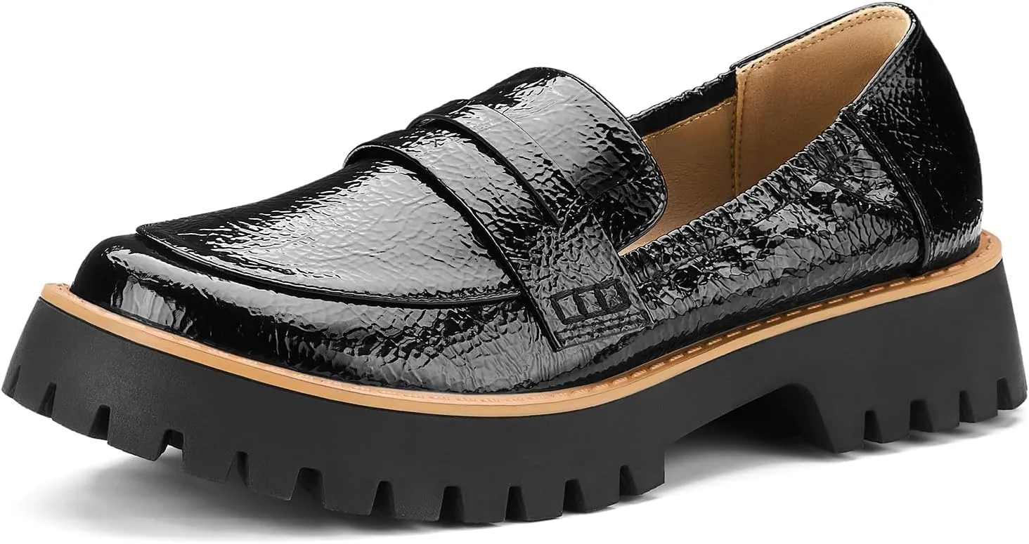 ZURIN Loafers for Women Platform Chunky Heel Loafers Lug Sole Penny Loafers Comfortable Womens Business Casual Shoes